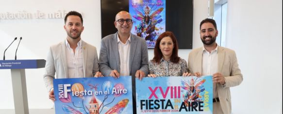 El vicepresidente y diputado de Cultura, Manuel López Mestanza; el alcalde de Arriate, Francisco Javier Anet, y la responsable de Artes Escénicas de la Fundación Unicaja, Gema Domínguez, han presentado el cartel y la programación // Diputación de Málaga